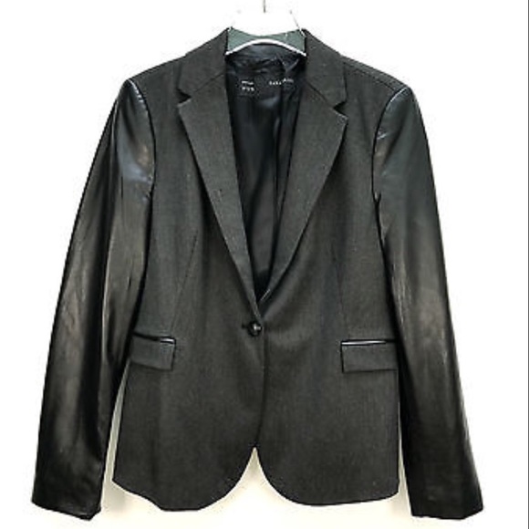 Zara Blazer w Faux-Leather Sleeves! Size S, EUC! - Picture 2 of 8
